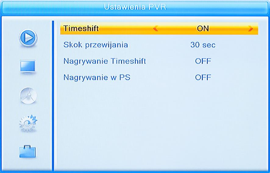 Instrukcja obsługi Ustawienia systemu Ustawienia PVR To menu pozwala na zmianę konfiguracji PVR.