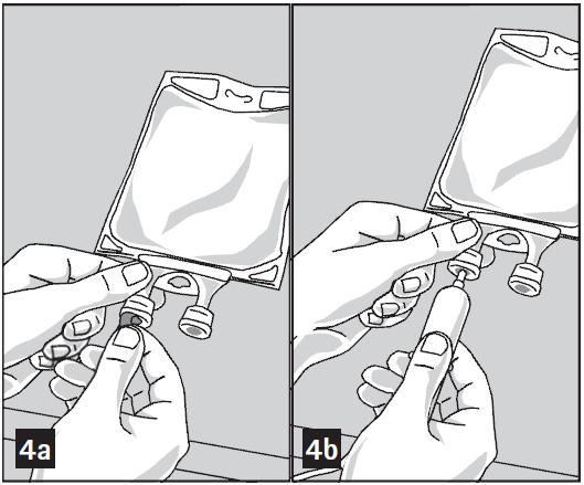 podawania (rysunek 4b): użyć zestawu do infuzji bez wentyla lub zamknąć otwór wentylacyjny zestawu z