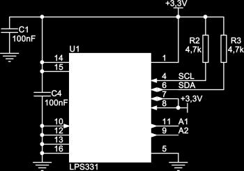 Czujnik ciśnienia Ekspander wyposażono w cyfrowy czujnik ciśnienia atmosferycznego LPS331, wykorzystujący interfejs komunikacyjny I2C.