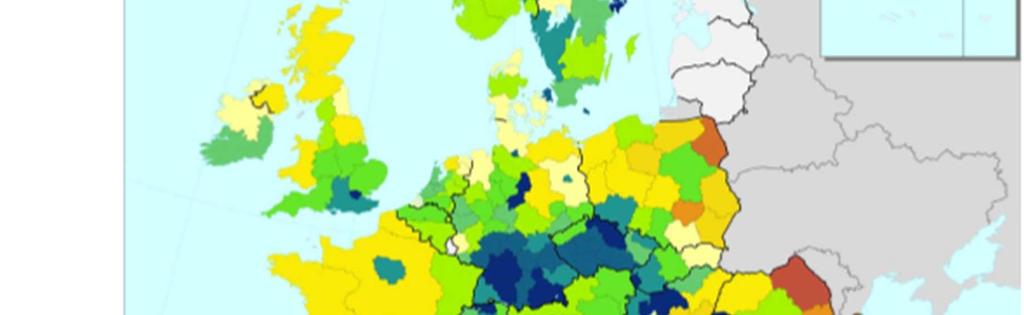 zatrudnionych Jest 9 krajów z przynajmniej jednym regionem w najwyższej kategorii, z czego Niemcy posiadają aż 5