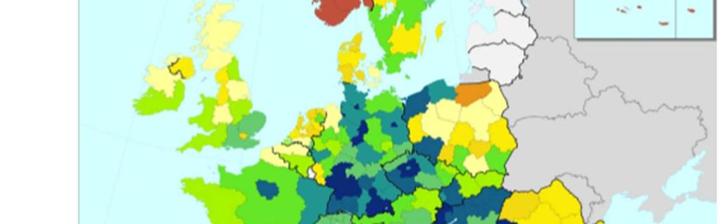 kategorii. Bułgaria, Serbia, Grecja i Portugalia wypadają najsłabiej. 6 najwyżej ocenianych regionów znajduje się w Niemczech.
