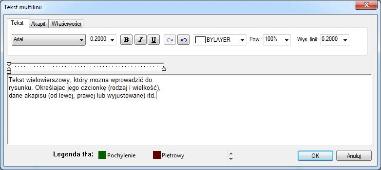 Praca z tekstem Tekst można wstawiać do projektu i sterować jego wyglądem, co pozwala na dołączanie dodatkowych informacji do rysunków programu ArCADia LT. 7.1.