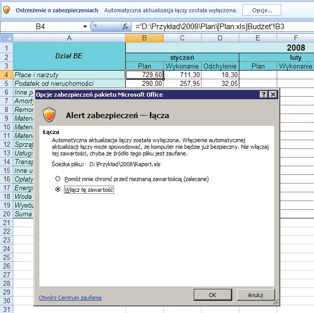 Aktualizacja łączy w Excelu 2007 Rys.