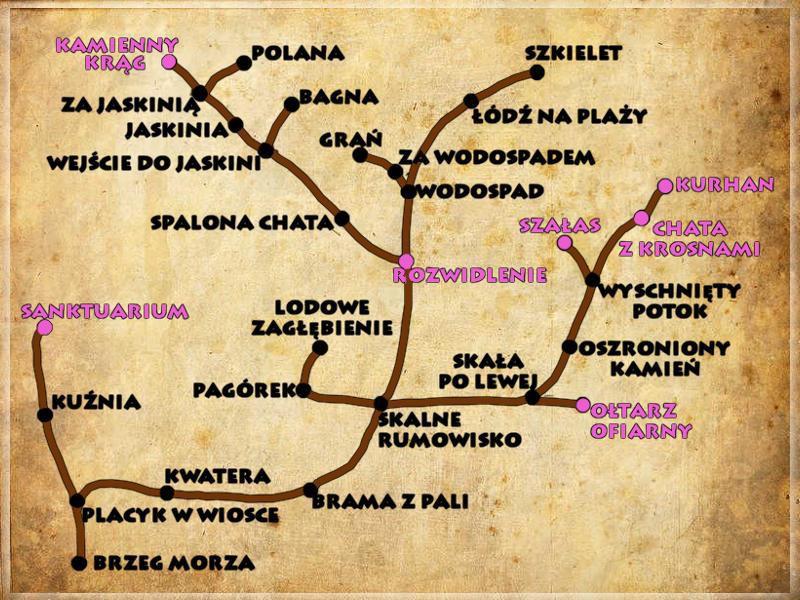 LODOWA BESTIA Lokacje ważne w tym rozdziale są zaznaczone na różowo.