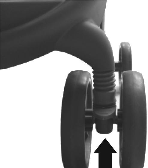 EN Insert the front wheel s stem into the front guide, press the latch of the lock located at the back of the guide, and push the wheel s stem until the lock snaps into place.