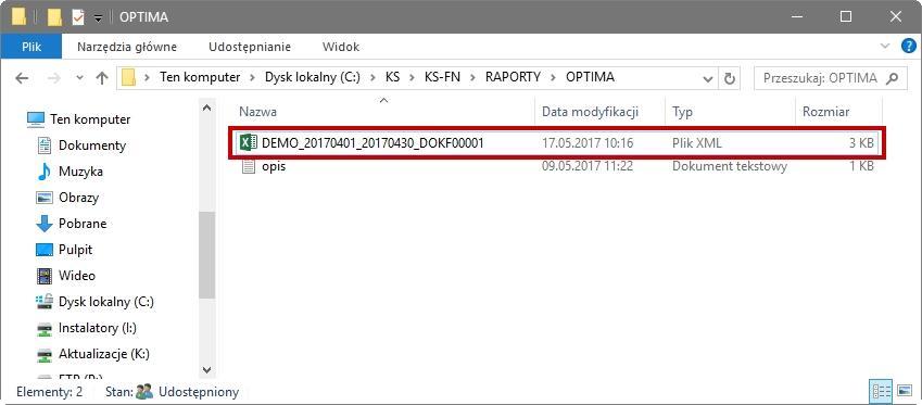 Raport zostaje zapisany w wybranej lokalizacji ( wybranej przez