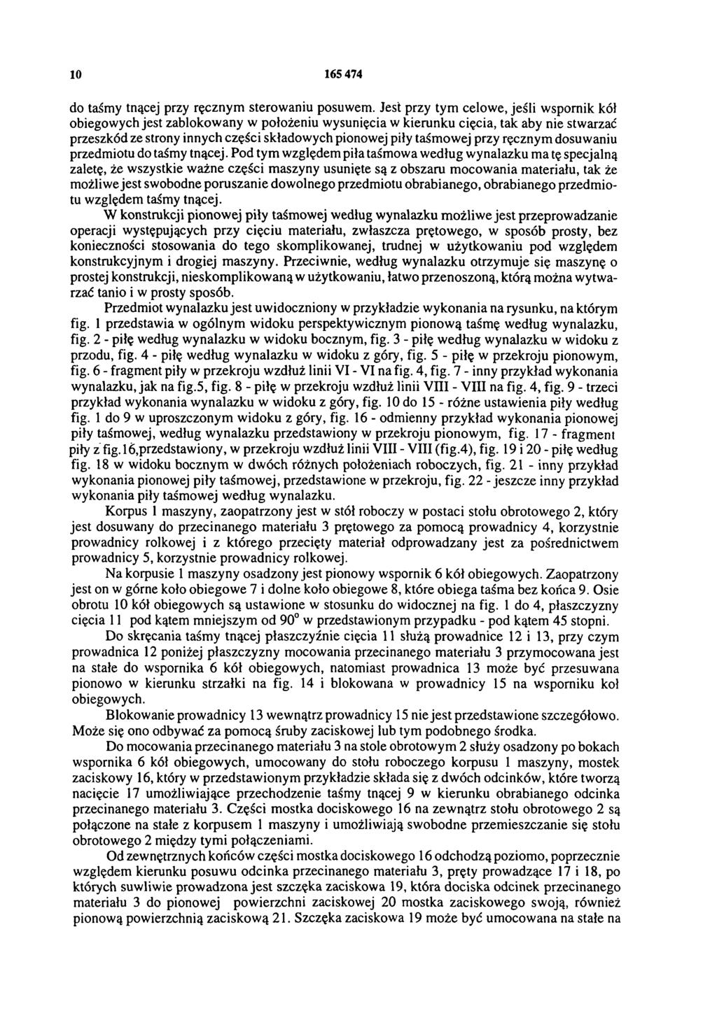 10 165 474 do taśmy tnącej przy ręcznym sterowaniu posuwem.