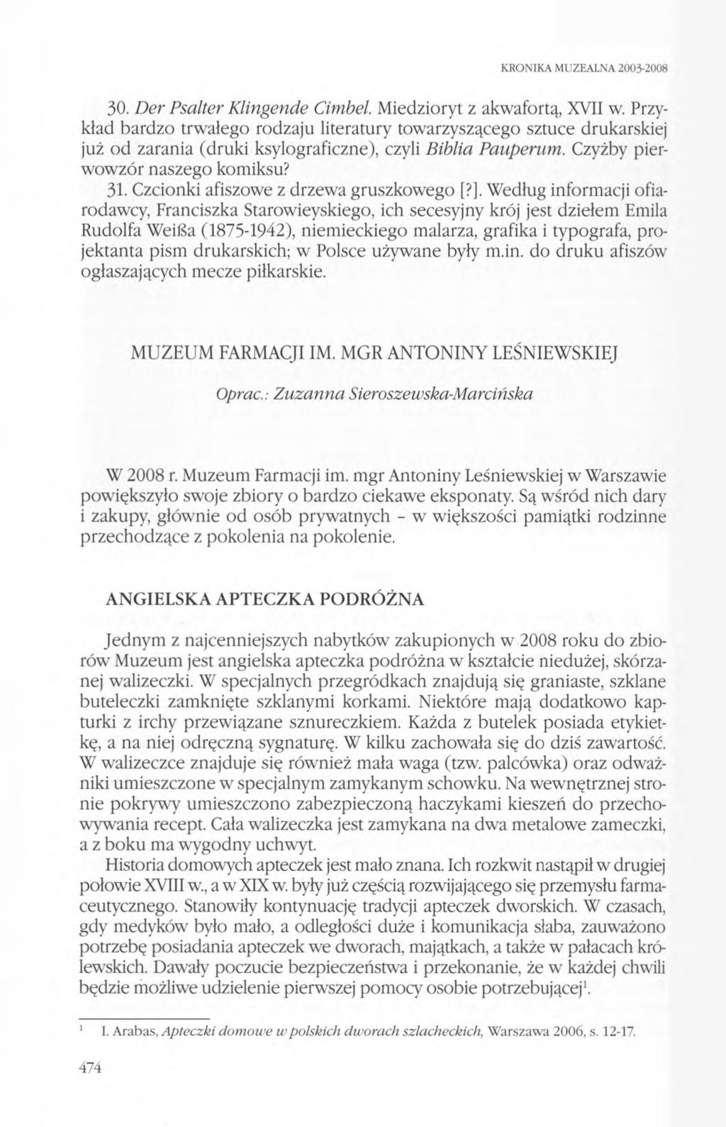 KRONIKA MUZEALNA 2003-2008 30. D er Psalter Klingende Cimbel. Miedzioryt z akwafortą, XVII w.