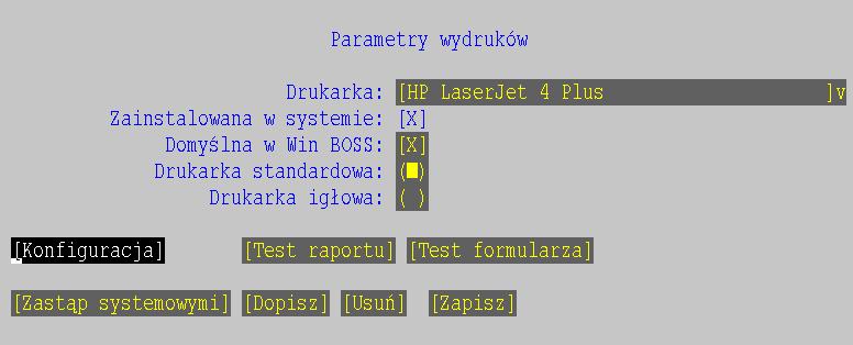 Jeśli wybrano drukarkę domyślną, to jest ona oznaczona symbolem prostokąta Zmiana właściwości Drukarka wybór drukarki z listy dostępnych Zainstalowana w systemie Domyślna w Win BOSS możemy jedną