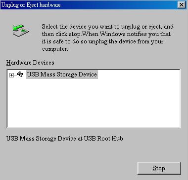 3. Wybierz USB Mass Storage Device i kliknij Stop aby kontynuowaê. 4. Pojawi sií okno Zatrzymaj urzπdzenie. Kliknij OK. 5. Pojawi sií okno Moøna bezpiecznie od πczyê urzπdzenie. Kliknij OK. (A) Dla uøytkownikûw komputerûw MAC (B) (Mac OS: 9.
