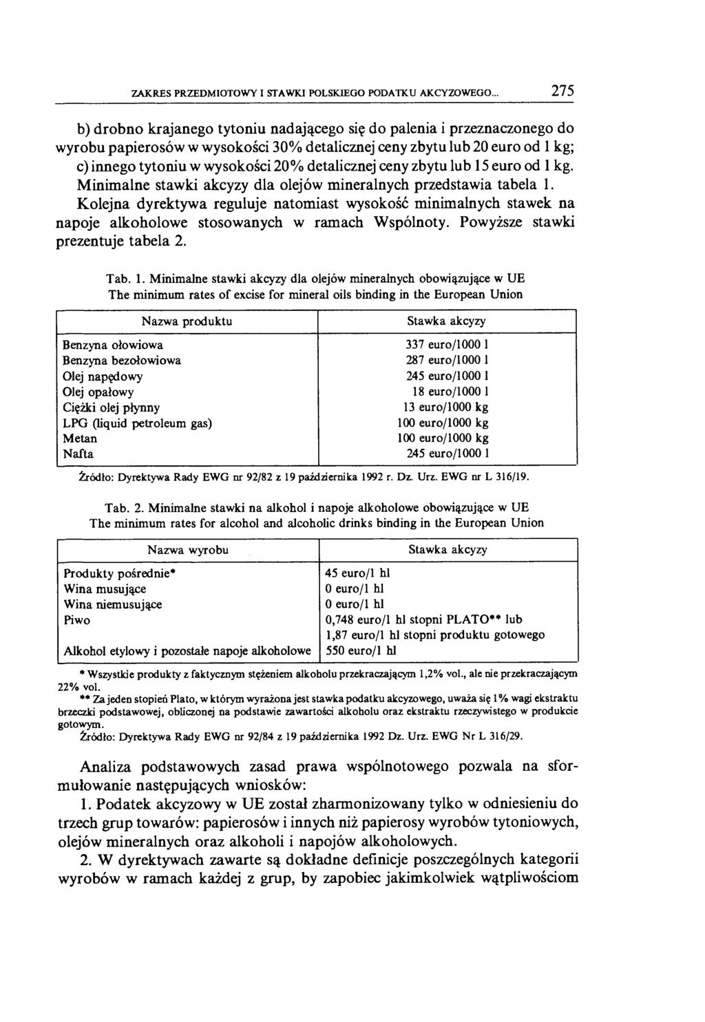 ZAKRES PRZEDMIOTOWY I STAWKI POLSKIEGO PODATKU AKCYZOWEGO.