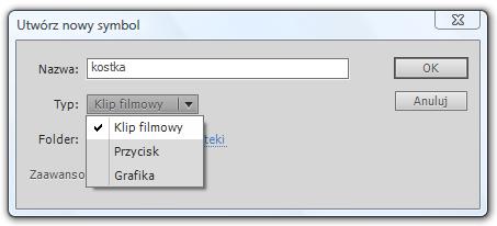 animację ruchu, klasyczną animację, kinematykę odwrotną lub animację 3D; typ automatycznie tworzonego symbolu zależy od typu animacji.