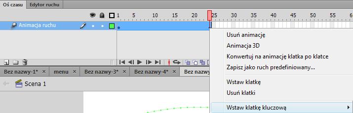 Rys. 17: Wybór klatki kluczowej właściwości z menu kontekstowego.