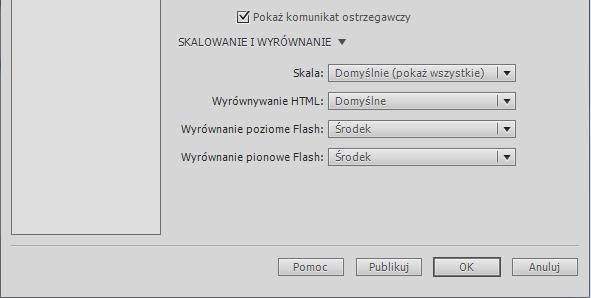 Do sprawdzania działania pliku SWF przed publikowaniem służą polecenia Testuj film (Sterowanie > Testuj film > Testuj) i Testuj scenę (Sterowanie > Testuj scenę).