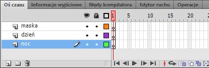 9.4 Animacja z wykorzystaniem warstwy Maska Celem ćwiczenia jest poznanie techniki maskowania obiektów. Załóżmy, że chcemy odsłaniać powoli obiekt. Do tego celu służy nam właśnie maska.