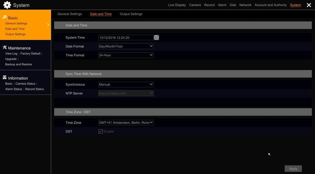 NVR-6332-H2,NVR-6316-H1,NVR-6308P8-H1,NVR-6304P4-H1 User s manual ver.1.0 FOREWORD INFORMATION VIDEO FORMAT - allow to choose PAL or NTSC mode MAIN OUTPUT - allows to choose resolution from 1280x1024, 1920x1080, 3840x2160 modes.
