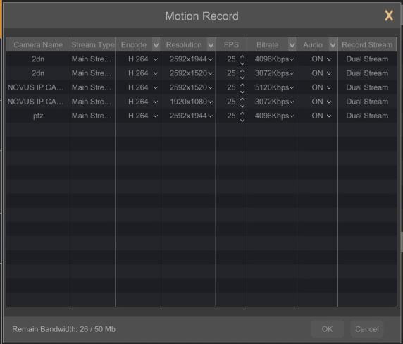 NVR-6332-H2,NVR-6316-H1,NVR-6308P8-H1,NVR-6304P4-H1 User s manual ver.1.0 NVR OPERATING Double-clicking on the selected option opens a window for selecting the stream parameters.