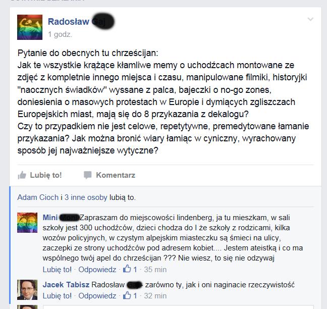 Na grupie Polskiego Stowarzyszenia Racjonalistów jeden użytkownik grupy napisał deklarację. Odniosłem się do niej bardzo krótko.