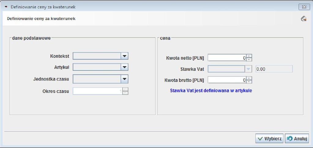 Po wybraniu dat obowiązywania oraz konkretnego typu cennika, zostanie on na stałe podpięty do wybranego pomieszczenia.