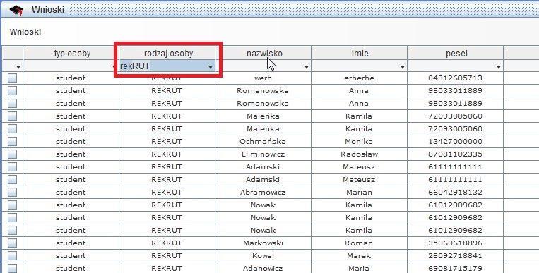 1.5 Słowniki i informacje dodatkowe do modułu Filtrowanie W całym module Dom studenta występuje możliwość filtrowania