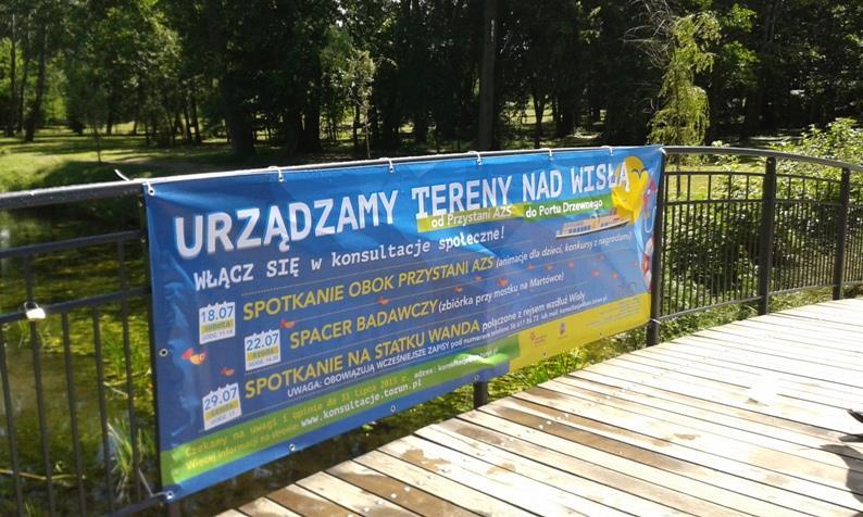 Baner zawieszony na mostku nad Martówką Baner zawieszony przy Przystani AZS Uwagi Podczas trzech spotkań organizowanych w ramach konsultacji