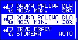 procent czasu podawania w stosunku do czasu całego cyklu pracy. Ustawienie parametru na wartość 0% wyłącza podawanie paliwa podczas pracy zapalarki.