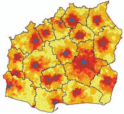 UDZIAŁ PRZYJEŻDŻAJĄCYCH DO PRACY DO MIAST WOJEWÓDZKICH W LICZBIE ZATRUDNIONYCH W GMINIE ZAMIESZKANIA W 2011 R.