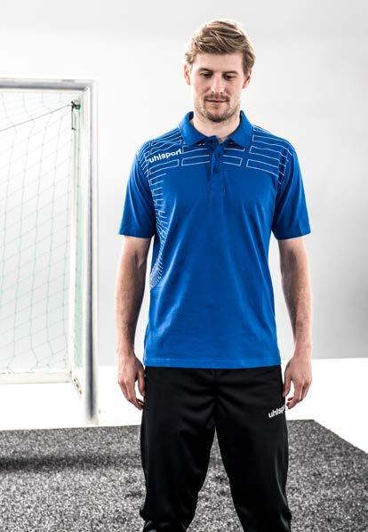 KOSZULKA POLO nadruk uhlsport na klatce piersiowej 06 lazurowy niebieski/biały koszulka polo