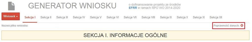 Kliknij w czerwoną sekcję, a rozwinie się informacja o błędzie. Błąd należy poprawić, gdyż nie będzie możliwe utworzenie projektu i wysłanie go do IOK.