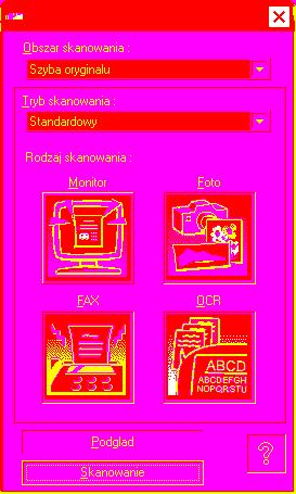 3 Skanowanie obrazu z aplikacji zgodnej z TWAIN (część 3) Ustawienia sterownika skanera Ekran ustawień sterownika skanera składa się z "Ekranu ustawień", który pozwala wybrać ustawienia skanowania i