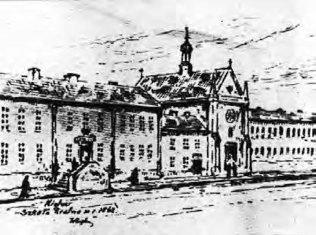 Szkoła Gustawa Herlinga-Grudzińskiego 20 Gimnazjum Męskie. Rys. Tadeusz Rybkowski (1848-1926), absolwent szkoły w r. 1865.