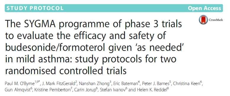 Program SYmbicort Given as needed in Mild Asthma (SYGMA) składa się z dwóch 52- tygodniowych, randomizowanych, podwójnie zaślepionych wieloośrodkowych badań, prowadzonych na pacjentach z astma,