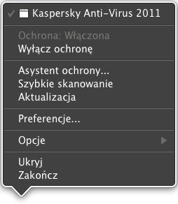 Menu kontekstowe ikony Kaspersky Anti-Virus znajdującej się na pasku Menu Rysunek 6.