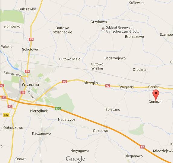 1. Charakterystyka miejscowości Goniczki to miejscowość położona na wschód od Wrześni, w odległości ok. 11 km, w pobliżu zjazdu z autostrady A2. Ryc. 1 Położenie Goniczek na tle gminy Września.