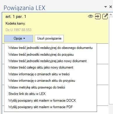 Rys. 16. Opcje powiązań dla aktów prawnych 8.2.