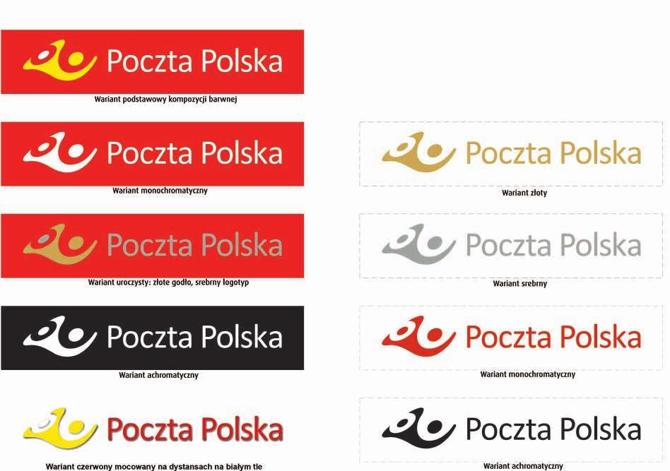 Dział 1 Wytyczne projektowe LOGOTYP Warianty kolorystyczne WARIANTY W przypadku lokalizacji placówki pocztowej w budynku zabytkowym, historycznym, znajdującym się pod ochroną konserwatora zabytków