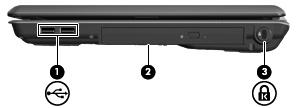 Elementy z prawej strony komputera Element Opis (1) Porty USB (2) Umożliwiają podłączenie opcjonalnych urządzeń USB.