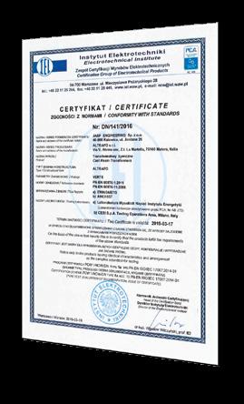 Działalność fabryki podlega systemowi certyfikacji jakości zarządzania UNI EN ISO 9001: 2008 oraz ISO 14001.