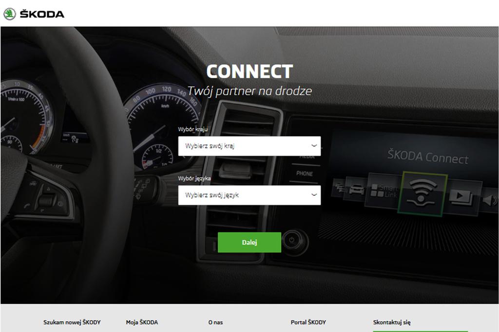 Connect Portal Korzystanie z usług online ŠKODA Connect wymaga uprzedniego zarejestrowania użytkownika i pojazdu na stronie internetowej portalu Connect oraz