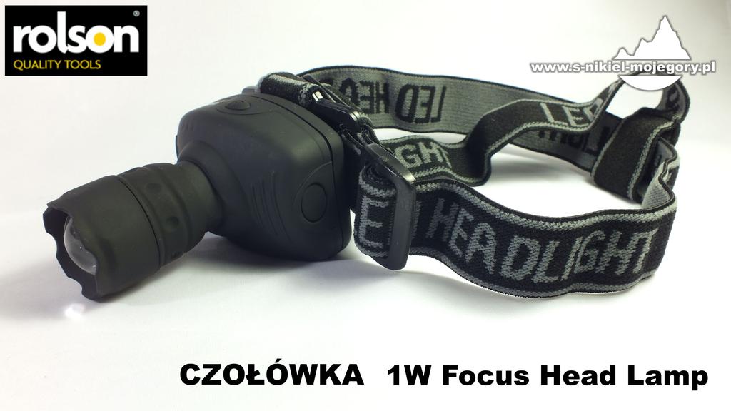 Nazwa: latarka czołowa Model: 1W Focus Head Lamp Producent: Rolson Waga: 50g (bez baterii) / 90g (z bateriami) Ilość diod: 1 dużej mocy biała Zasilanie: 3 x AAA (baterie / akumulatorki 1,5 V) Długość