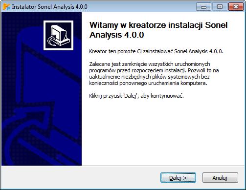 1 Instalacja i uruchomienie programu Rys. 1. Instalator ekran początkowy. Zostanie wyświetlony ekran jak na Rys. 1. Po kliknięciu przycisku Dalej> należy zapoznać się z umową licencyjną programu i nacisnąć przycisk Zgadzam się.