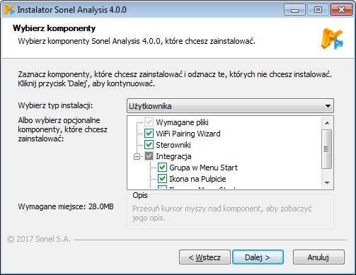 Instrukcja obsługi Sonel Analiza 4 Rys. 3. Instalator wybór komponentów.