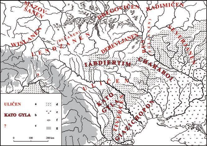 172 MICHAŁ PARCZEWSKI Ryc. 6. Mapa etniczna międzyrzecza Wisły i Dniepru około połowy X w.
