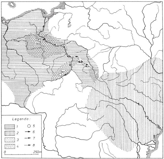 SPOŁECZNOŚCI MIĘDZYRZECZA DNIESTRU I SANU... DIE GEMEINSCHAFTEN DES GEBIETES ZWISCHEN DNJESTR UND SAN... 69 Ryc. 1. Zasięgi adaptacji wzorców KT w strefie KPL (wg Kośko 1981).