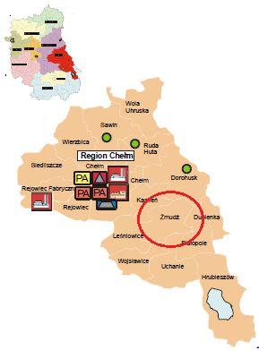 Powyższe potwierdza Plan Gospodarki Odpadami dla województwa lubelskiego. Mapę Regionu Chełm w zakresie gospodarki odpadami zawartą w wyżej wymienionym Planie zamieszczono poniżej.