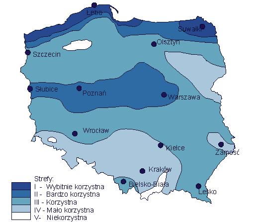 4 przedstawiono sytuację gminy Żmudź na tle kraju w zakresie zasobów energii słonecznej. Gmina Żmudź leży na terenie bardzo korzystnym do pozyskiwania energii z urządzeń solarnych. Rysunek 5.