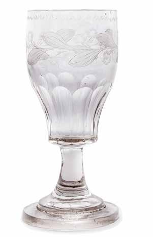 23 Dwa kieliszki Urzecze Naliboki, 1 ćw. XIX w. szkło bezbarwne, szlifowane, rytowane; wys. 16,8 cm, śred.