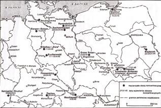 Hitlerowskie obozy koncentracyjne (za:. Z. Zonik, Anus belli. Ewakuacja i wyzwolenie obozów koncentracyjnych, Warszawa 1988, s. 123). Nationalsozialistische Konzentrationslager ( s. Z. Zonik Anus belli.