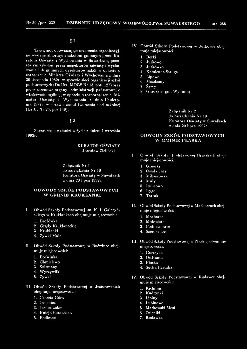 gminnych dyrektorów szkół w oparciu o zarządzenie M inistra Oświaty i Wychowania z dnia 30 listopada 1982r. w sprawie sieci organizacji szkół podstawowych (Dz.Urz. MOiW Nr 13, poz.