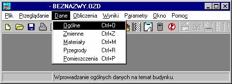 od utworzenia nowego pliku danych W tym celu z menu Plik 90 należy wybrać polecenie Nowe dane 91 Wybór polecenia Nowe dane 921 Ogólne dane Kolejnym krokiem jest wprowadzenie ogólnych danych